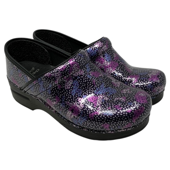 Dansko Patent Leather Professional Dotty Abstract Clogs - Picture 1 of 14